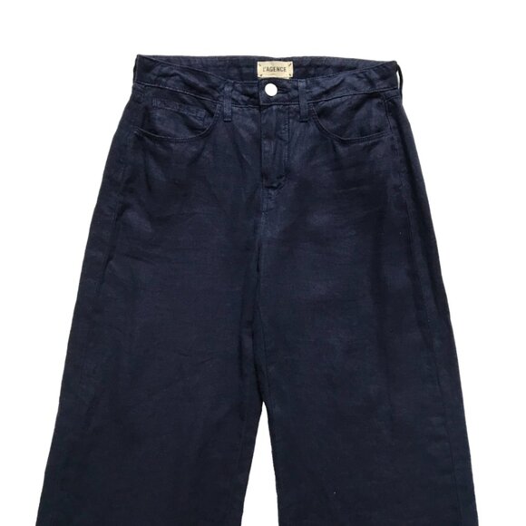 L'Agence Danica Linen Wide Leg Pants Womens 25 Navy Blue High Rise Crop Cropped - Picture 4 of 14